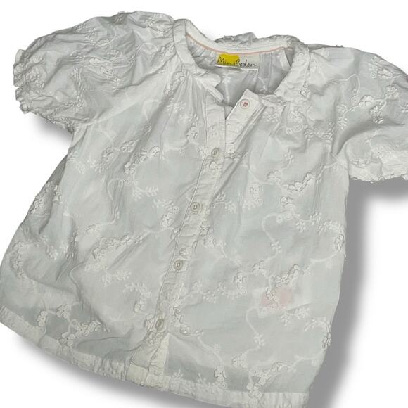 Mini Boden Girls Blouse 3-4Y Top Crochet Button Up Short Sleeve White Spring - Picture 2 of 11